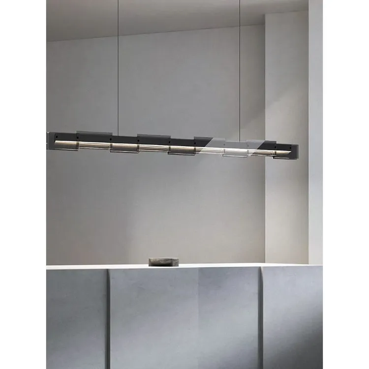 意式极简 餐厅吊灯现代高端光影艺术玻璃上下发光设计感岛台灯具