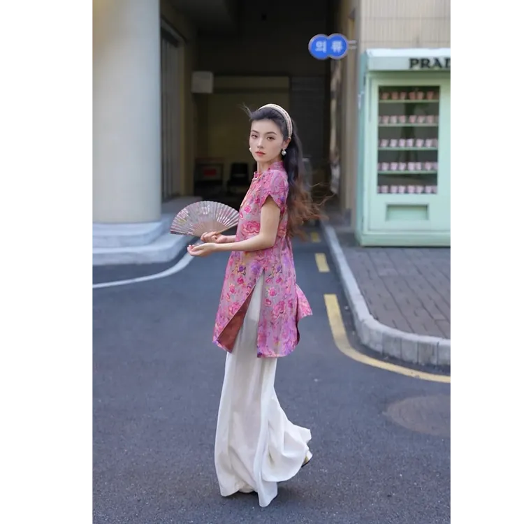 简&搭【千屿Sheila】“锦鲤牡丹”旗袍阔腿裤套装252-TZ/0615-682581