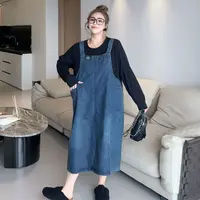 媛子大码假两件牛仔背带裙2025新款复古显瘦韩版拼接高级感女装