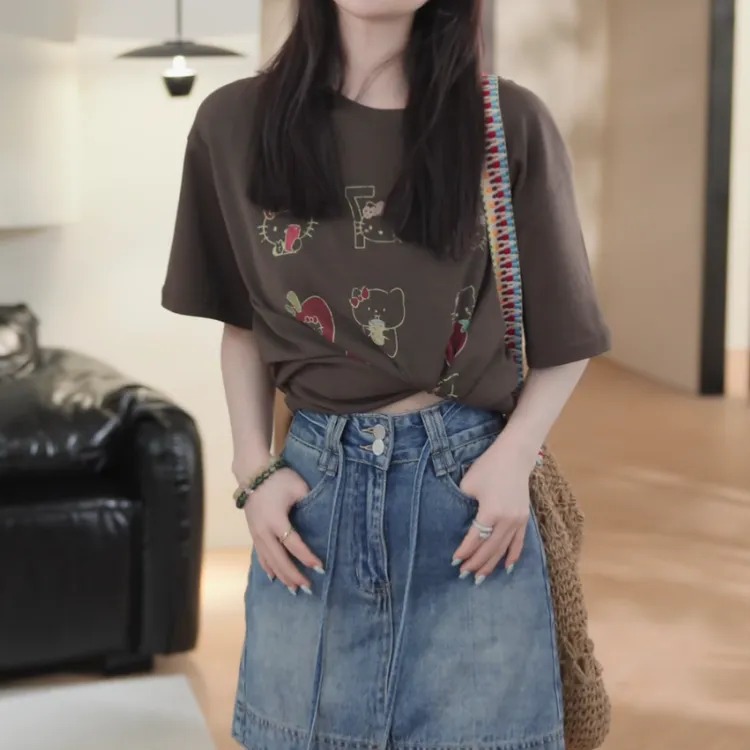 猫咪气质轻奢极简休闲百搭简约字母短袖LK2502501