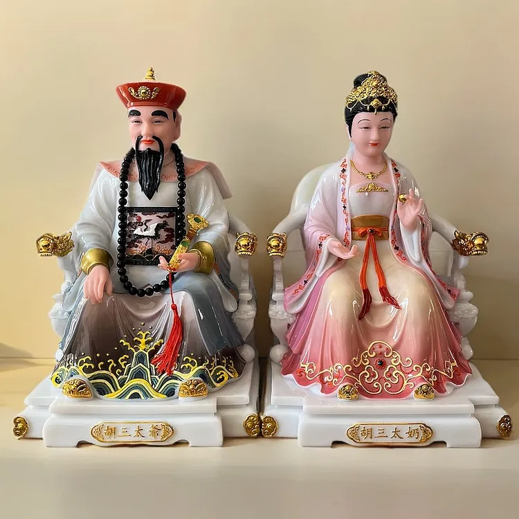 福善祥汉白玉胡三太爷胡三太奶神像供奉创意摆件工艺品彩绘批发