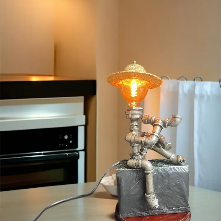 复古工业风摆件创意水管机器人家居摆件酒吧装饰灯饰餐边柜摆件