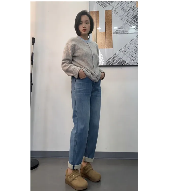 679哈伦休闲加绒松紧腰休闲牛仔裤窄版显瘦显百搭宽松长裤