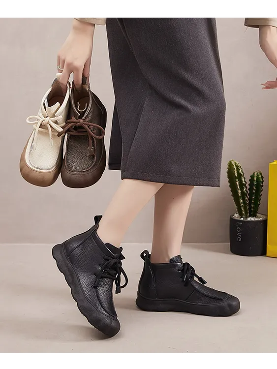 秋季复古头层牛皮马丁靴女时尚系带透气真皮女鞋百搭短靴