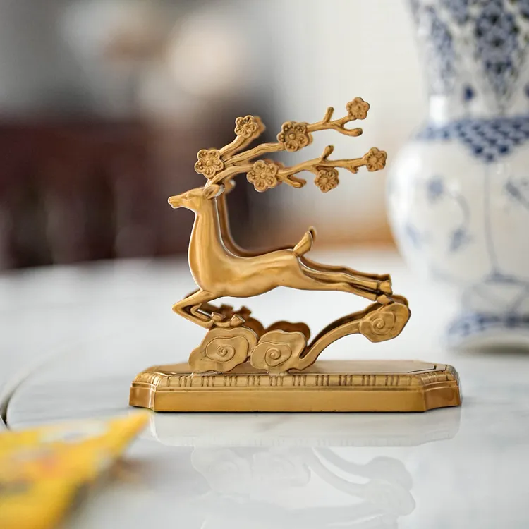 黄铜梅花双鹿纸巾架 家用客厅餐厅装饰纸巾夹#GY