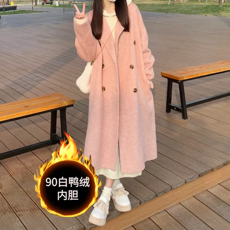 2025冬季羽绒服内胆双面绒呢子外套女显瘦加绒加厚赫本风毛呢大衣