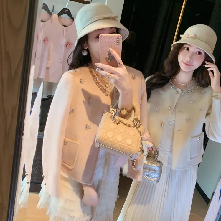 小香风短款水钻千金双面呢2025秋冬新款上新巨好看百搭氛围感外套