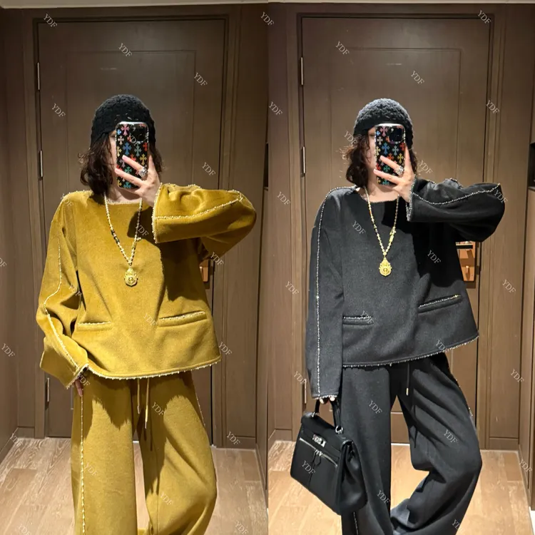 YDFSTUDIO小众【暖色星辰】欧货高品重工钉珠拼接设计上衣+裤子套装