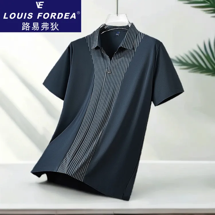 Louis Fordea/路易弗狄薄款短袖t恤夏季宽松透气翻领大码高端衬衫