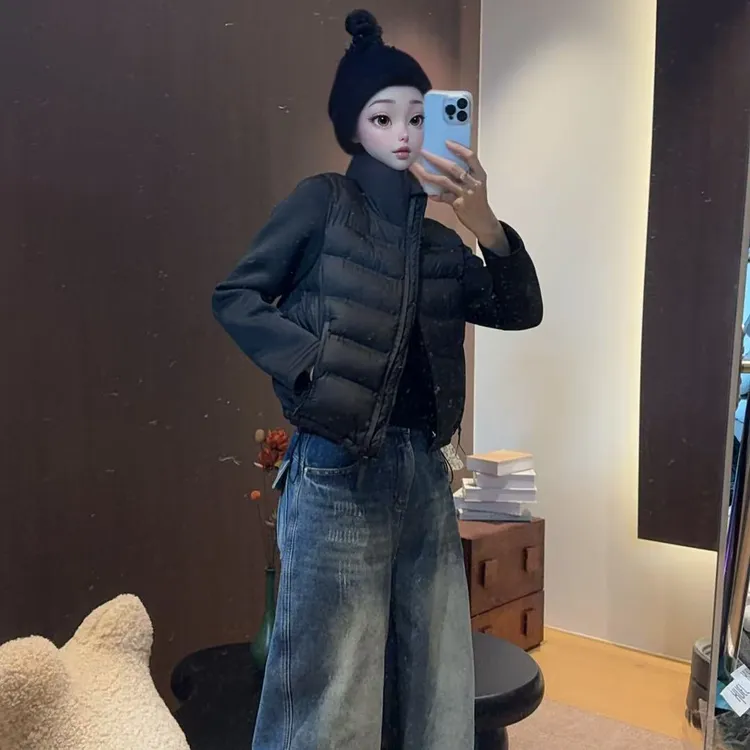 【文乐乐】冬季新款韩版洋气个性拼接款时尚休闲潮流显瘦棉服