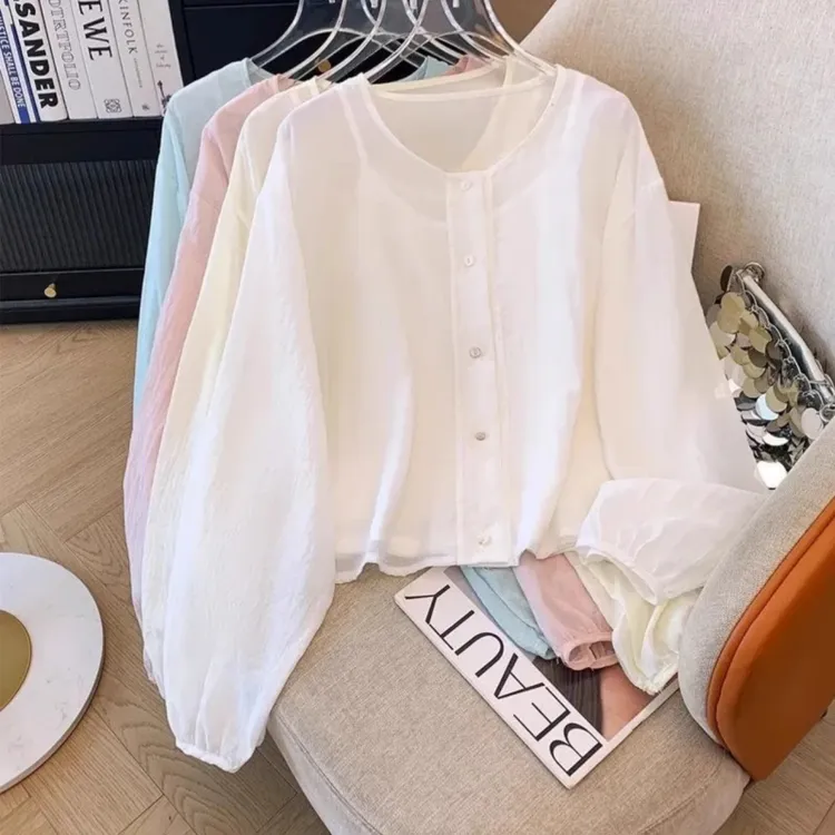 新款法式圆领2025夏季韩版衬衫薄防晒衣外套女吊带背心两件套装