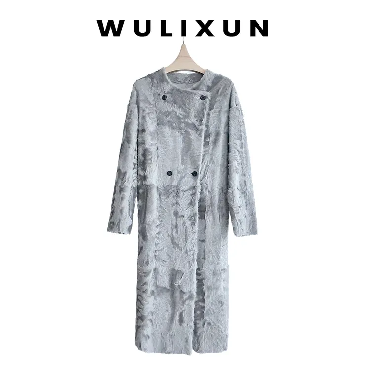 WULIXUN· “极光系列”精选小湖羊长款皮毛一体外套宽松双面穿