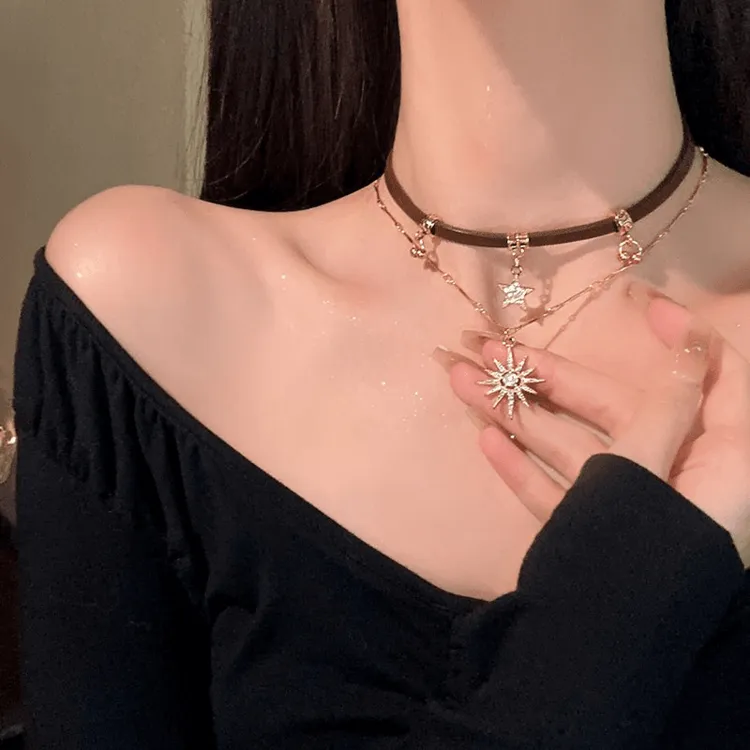 合金项链 甜酷美拉德星芒项链美式复古choker锁骨链ins颈链超仙女