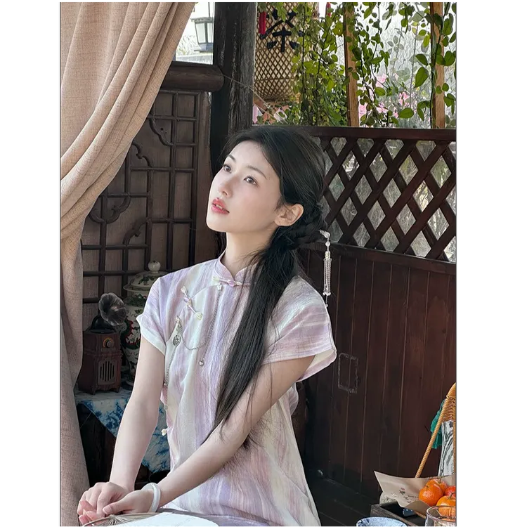 【戏荷】古法全开襟气质休闲长款女旗袍古典复古文艺风侧八扣旗袍
