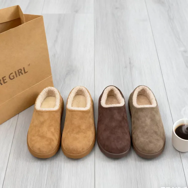 冬季加绒勃肯鞋女2025新款 包头毛毛厚底一脚蹬 保暖懒人雪地棉鞋