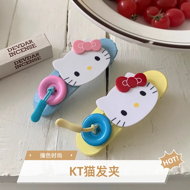 撞色KT猫咪纽扣发夹大号鸭嘴夹半扎盘发夹子发抓发饰
