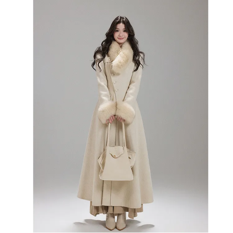 乖乖大小姐 法式气质秋冬大毛领温柔千金长款收腰毛呢大衣
