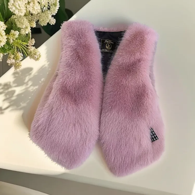 人造皮草 甜美小香风外穿新款仿狐狸毛短款皮草马甲爆款显瘦仿毛