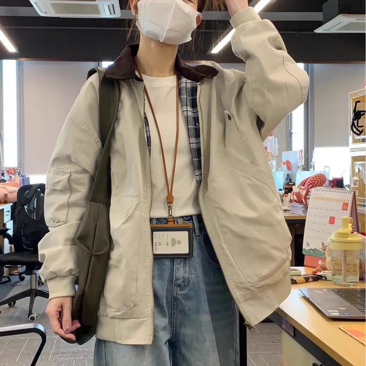美式复古外套女2025春季新款小众高级感撞色翻领情侣飞行夹克上衣