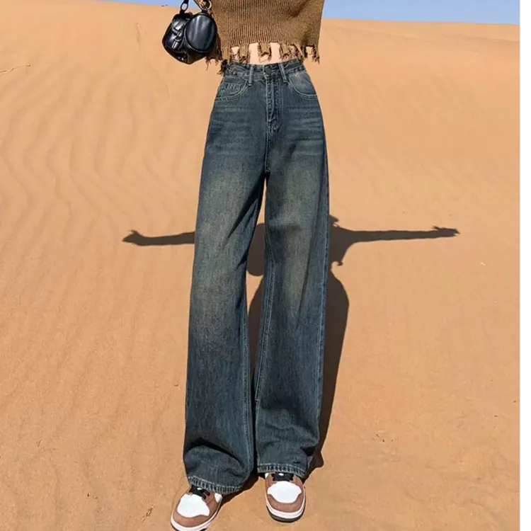 阔腿牛仔裤梨型身材直筒宽松高腰显瘦复古百搭秋季设计感韩版水洗
