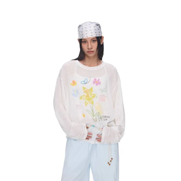 NICEBAD(原WORKSOUT)花卉直喷发泡印花图案长袖罩衫