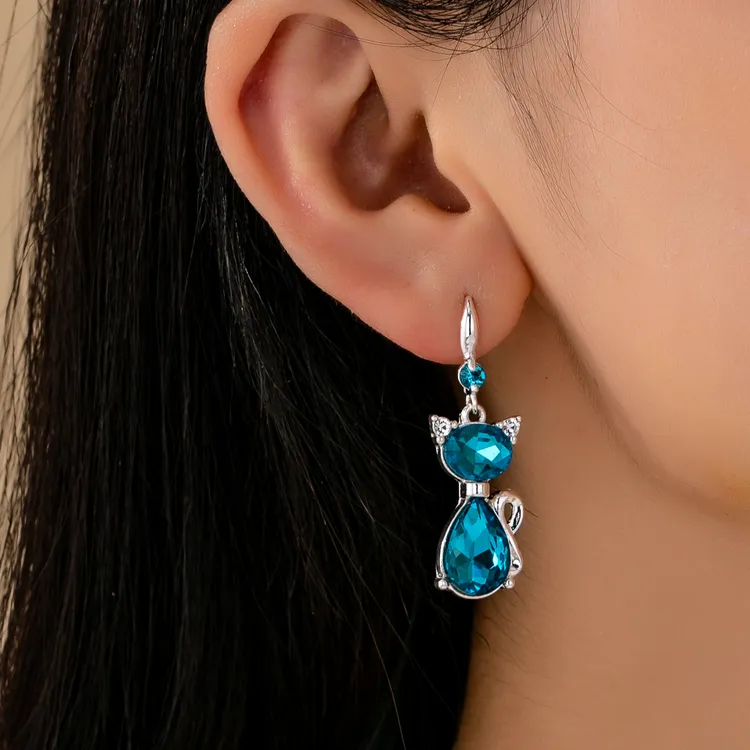 锌合金玻璃耳饰 小动物蓝色首饰气质耳环女个性镶嵌耳坠