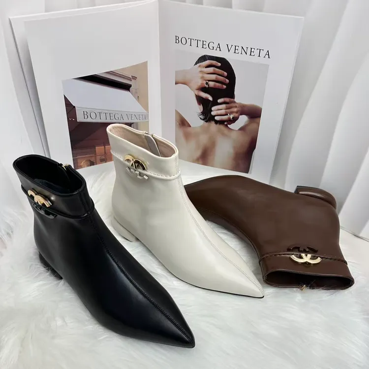 H69398法式尖头侧拉链细跟胶粘低跟短靴防滑后拉链冬季女