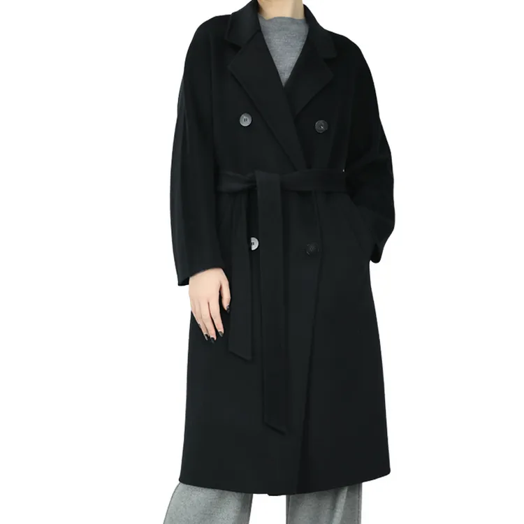 秋冬毛呢外套拉毛流苏双面呢大衣西装领中长款保暖6C8310100