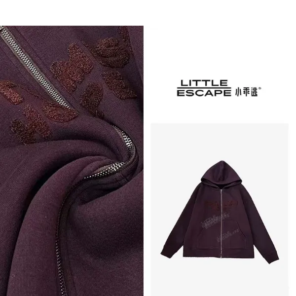 小乖逃休闲紫色外套秋冬OP字母连帽圆领宽松M9653