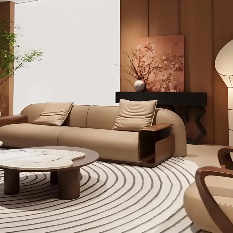 新中式北美黑胡桃木实木沙发组合高端现代别墅客厅真皮沙发