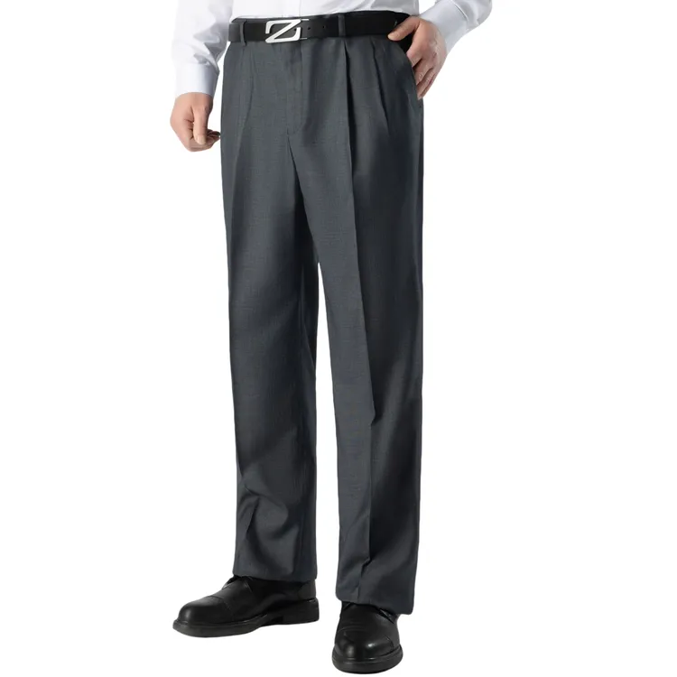 双褶夏款桑蚕丝高端男士西裤高腰深档宽松直筒免烫抗皱西裤08