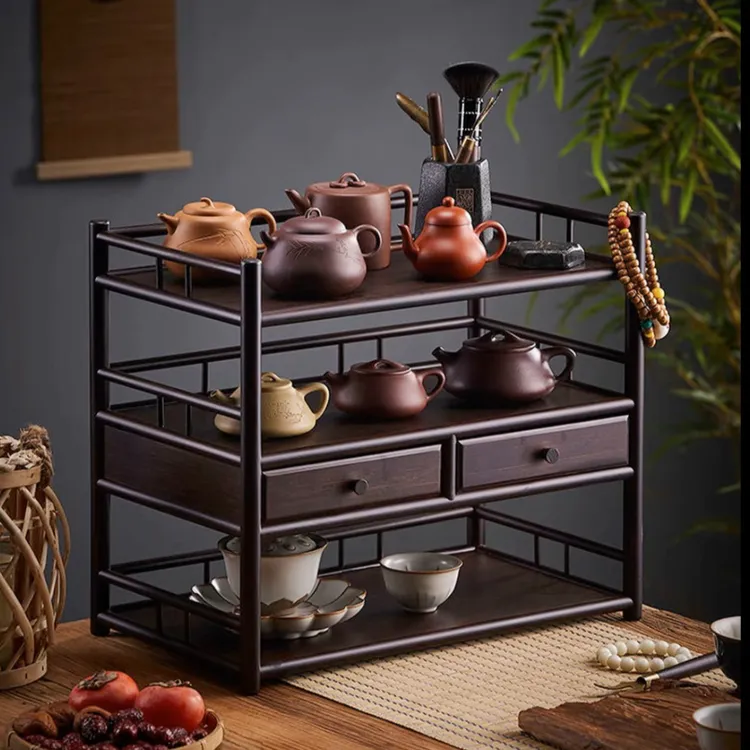 茶杯具收纳置物架茶叶罐紫砂壶茶水器桌面高档储物展示摆放柜茶棚