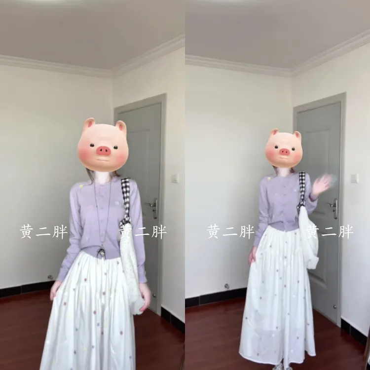 韩系紫色绣蝴蝶结毛衣开衫女2025秋新款圆领长袖针织开衫裙子套装