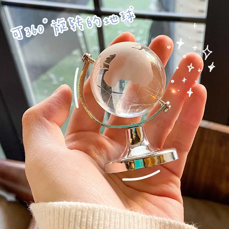 迷你地球仪少女心创意儿童节桌面摆件透明水晶书桌办公桌装饰品