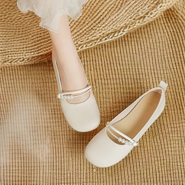 浅口软皮夏季春季圆头软底玛丽珍珍珠豆豆鞋夏天学生一脚蹬2024