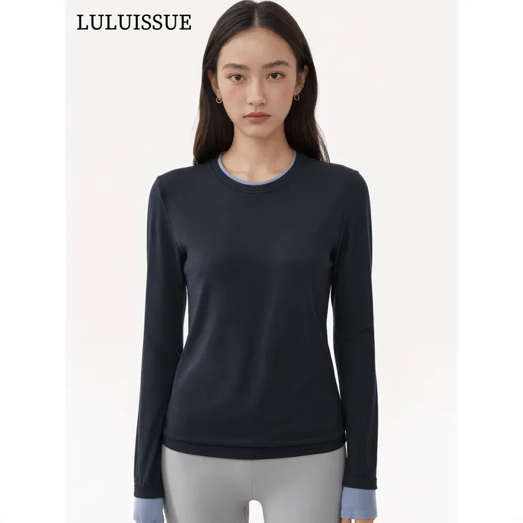 LULUISSUE秋季美丽奴羊毛假两件运动恤女宽松透气普拉提训练服