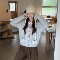 圆领软糯麻花撞色针织开衫