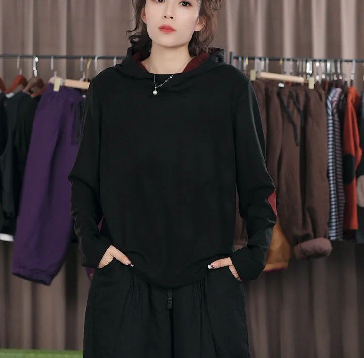 套头款百搭休闲风女宽松长袖打底卫衣秋冬连帽A1113