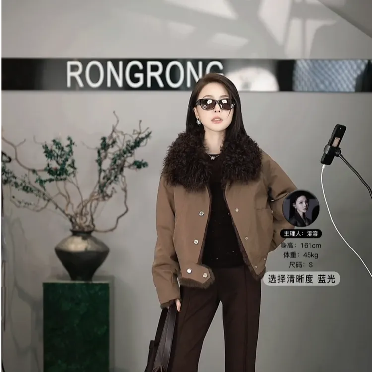 溶溶【林渊晨昏】RONG 托斯卡纳羊皮毛毛领安哥拉獭兔皮草MYD8825