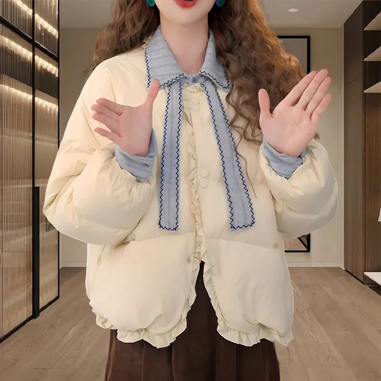 棉服外套小个子2025秋冬季新款女木耳边减龄夹棉加厚短款棉服潮