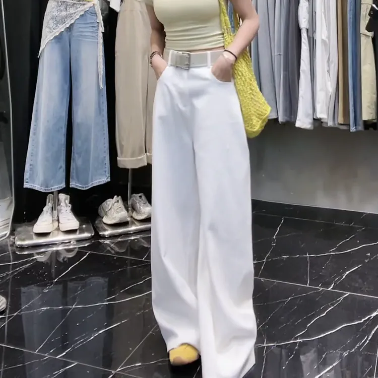 【清新淡雅】春夏新款2025显瘦白色水洗棉阔腿拖地裤LK2501827
