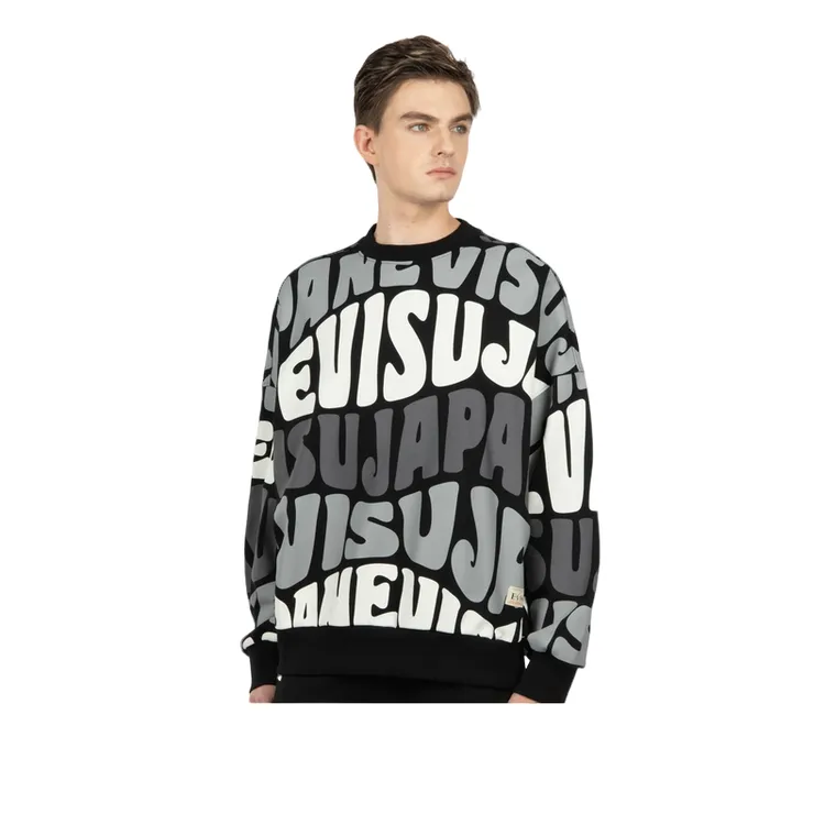 EVISU 福神男士波浪纹字母印花复古宽松卫衣2EAHTM3SW1959LFCT