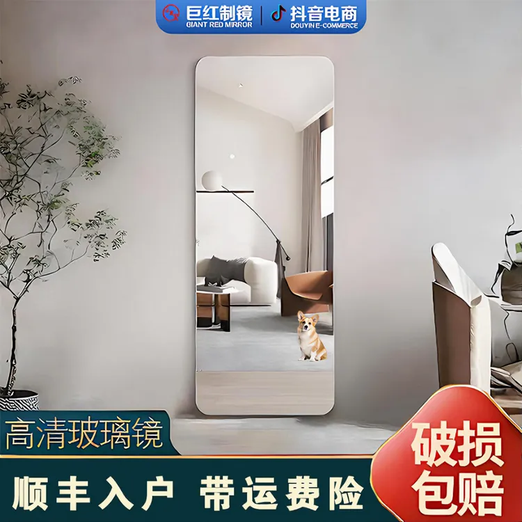 【免打孔粘貼玻璃镜】家用卧室客厅寝室自粘贴墙上镜子穿衣镜全身镜