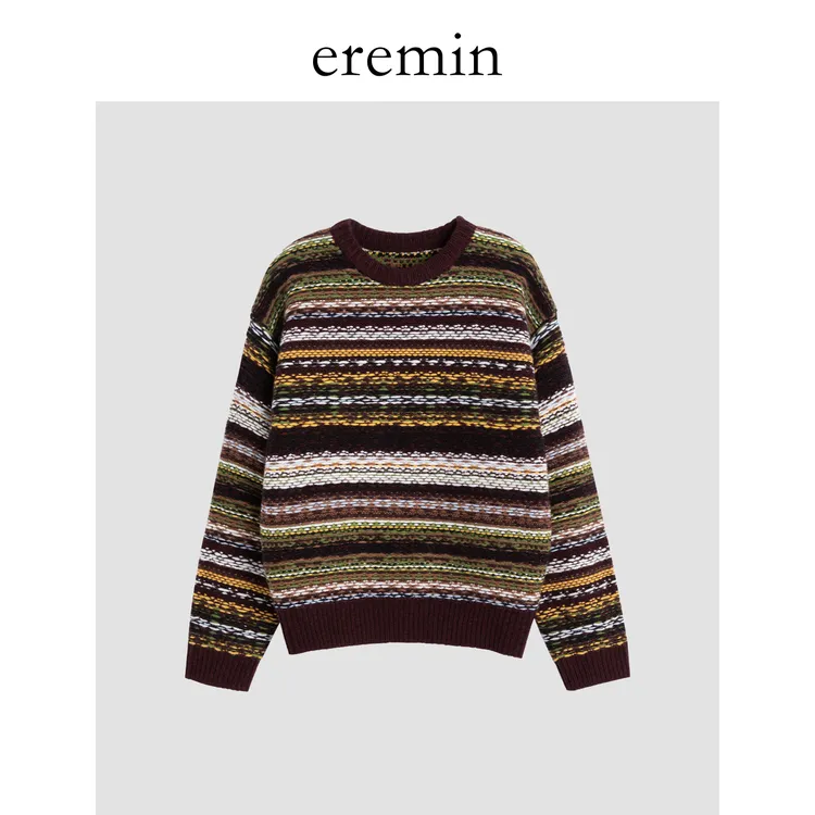 DE Mincollection彩条毛衣/费尔岛粗针虚线提花全羊毛毛衣59380