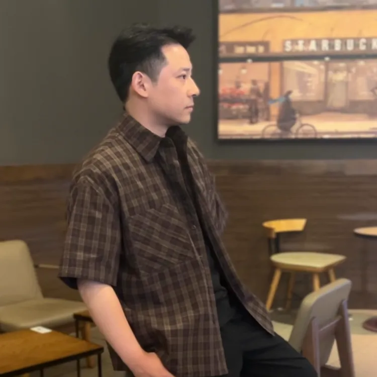 纯棉短袖衬衫格纹薄款 复古休闲双口袋衬衣夏季宽松时尚百搭