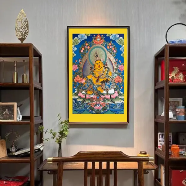 藏式黄财神唐卡挂画五路财神用于客厅玄关办公室客厅背景墙挂画