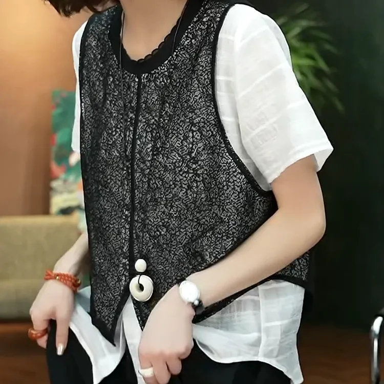 2025夏新款洋气时尚轻奢拼接设计百搭休闲显瘦T恤C5764