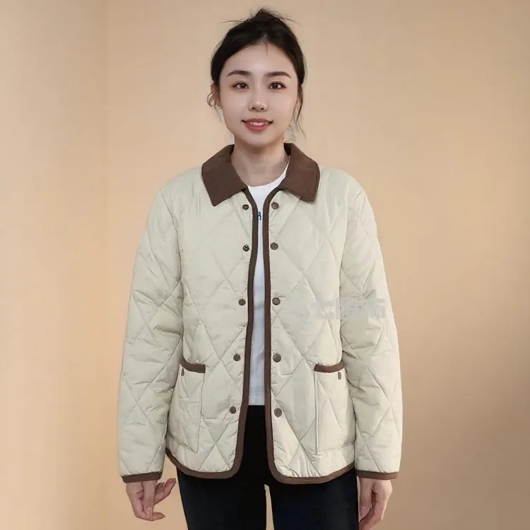 新款小香风秋冬百搭薄款优等品女士轻薄翻领宽松韩版直筒棉服外套