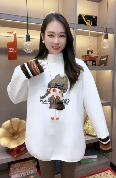 【帽子女孩】02重磅潮牌打底白T恤上衣加绒加厚