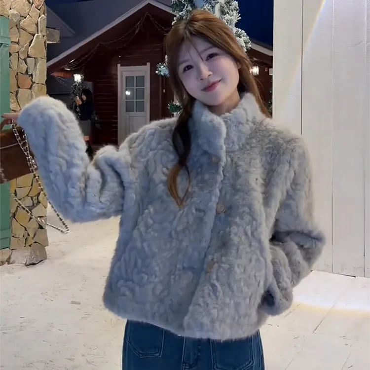 秋冬新款韩系立领加厚羊羔毛短外套高级感小香风皮毛一体上衣棉服